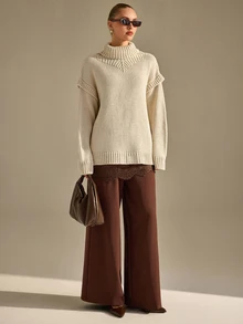 RosyDaze Navy White Striped Oversized Fuzzy Sweater, Loose Fit, Perfect For Cozy Coffee Dates Or Laid-Back - White - View 5