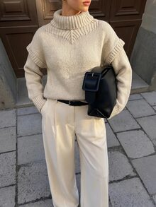 RosyDaze Navy White Striped Oversized Fuzzy Sweater, Loose Fit, Perfect For Cozy Coffee Dates Or Laid-Back - White - View 3