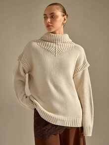 RosyDaze Navy White Striped Oversized Fuzzy Sweater, Loose Fit, Perfect For Cozy Coffee Dates Or Laid-Back - White - View 4