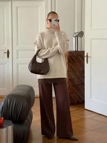 RosyDaze Navy White Striped Oversized Fuzzy Sweater, Loose Fit, Perfect For Cozy Coffee Dates Or Laid-Back - White - View 8