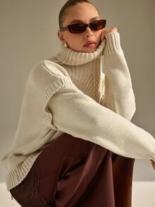 RosyDaze Navy White Striped Oversized Fuzzy Sweater, Loose Fit, Perfect For Cozy Coffee Dates Or Laid-Back - White - View 7