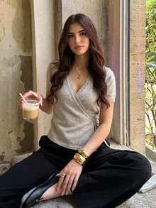 Siren Gaze ملابس علوية نسائية جديدة من الصوف المحبوك برباط للخريف/الشتاء - لون مشمشي - مشاهدة 11
