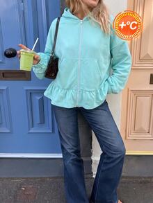 Siren Gaze Autumn/Winter New Thermal Lined Thick Blue-Green Sweatshirt For Women - Mint Blue - View 7