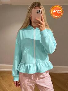 Siren Gaze Autumn/Winter New Thermal Lined Thick Blue-Green Sweatshirt For Women - Mint Blue - View 8