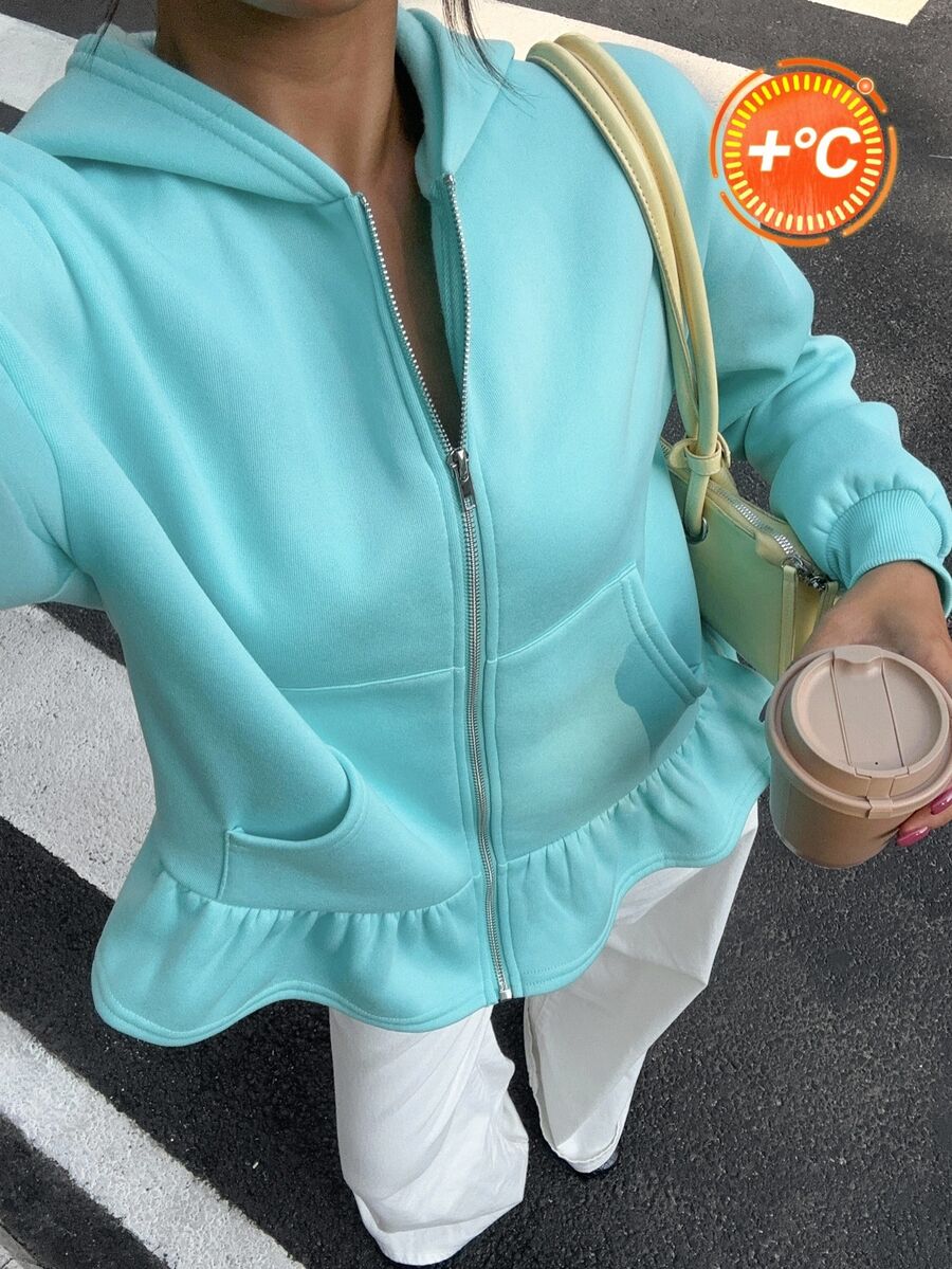 Siren Gaze Autumn/Winter New Thermal Lined Thick Blue-Green Sweatshirt For Women - Mint Blue - View 1