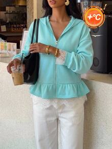 Siren Gaze Autumn/Winter New Thermal Lined Thick Blue-Green Sweatshirt For Women - Mint Blue - View 9
