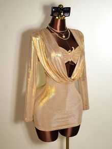 Zolique Sexy Slim Fit Long Sleeved Bodycon Dress - Gold - View 4