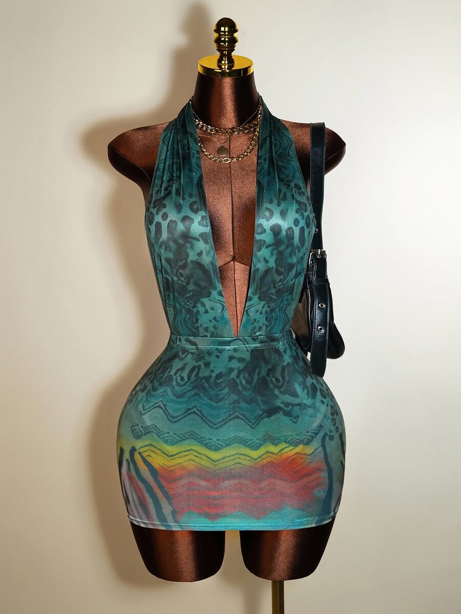 Zolique Women's Fashionable Sexy Music Party Halter Mini Dress - Multicolor - View 1