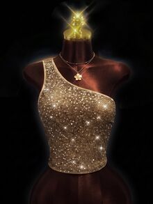 Zolique 2026 Spring/Summer Mesh Beaded One Shoulder Side Tie Top For Women Golf White Sexy - Khaki - View 1