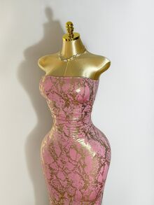 Zolique Pink Hot Stamping Strapless Sexy Versatile Dress - Red - View 6