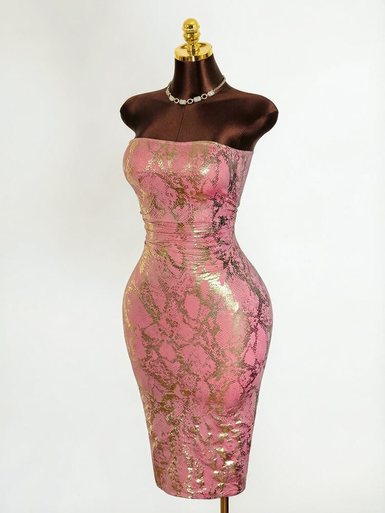 Zolique Vestido versátil y sexy con estampado en caliente de color rosa sin tirantes - Rojo - Añade 3