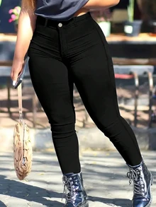 Slaydiva Plus Size Women's Black Skinny Jeans - Black - View 1