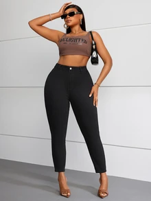 Slaydiva Plus Size Women's Black Skinny Jeans - Black - View 7