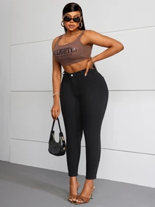 Slaydiva Plus Size Women's Black Skinny Jeans - Black - View 6