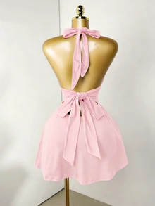 Mistrie Soft Pink Summer Seksi Chic Club Night Tight-Fitting Romper Deep V-Neck Backless Strap Casual Fashion Summer Holiday Beach Vacation Outfits For Women - Baby Pink - View 2