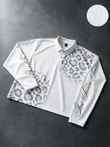 ROMWE MEN Street Life Leopard Print Graphic Loose Polo Shirt Streetwear Vintage - White - View 6