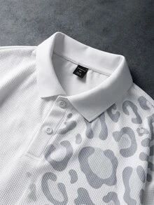 ROMWE MEN Street Life Leopard Print Graphic Loose Polo Shirt Streetwear Vintage - White - View 3