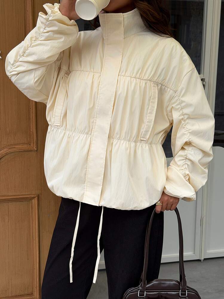 Siren Gaze Women's New Autumn/Winter Loose Fit Stand Collar Jacket Travel Everyday Cream Casual Simple - Apricot - View 3