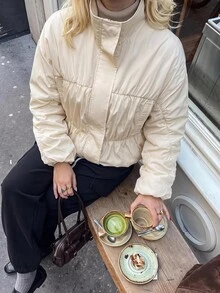 Siren Gaze Women's New Autumn/Winter Loose Fit Stand Collar Jacket Travel Everyday Cream Casual Simple - Apricot - View 9