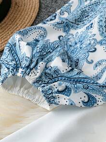 Rometta Court Retro  Plus Size Women Locating Floral Print Elegant Lantern Sleeve V-Neck Elastic Waist A-Line Dress Fall Cloth For Women - Blue - View 6