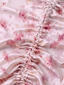 Rometta Plus Size Floral Print Drawstring Slit Skirt Maxi Wedding Beach Evening Vacation Outfits Women Pink Summer Elegant - Pink - View 4
