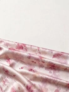 Rometta Plus Size Floral Print Drawstring Slit Skirt Maxi Wedding Beach Evening Vacation Outfits Women Pink Summer Elegant - Pink - View 6