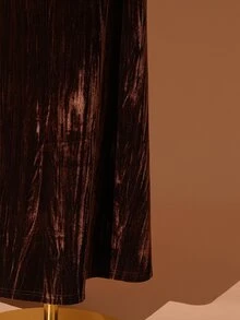 Rometta Women's Elegant Party Brown Square Neck Long Sleeve Ruched A-Line Maxi Dress,Metal Pin Decor,Brushed Jacquard Pleated Texture,Autumn,Formal Banquet - Coffee Brown - View 6