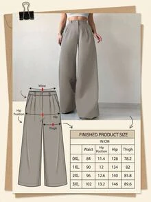 SHEIN Chic High Waist Pleated Wide Leg Pants - Grey - View 6