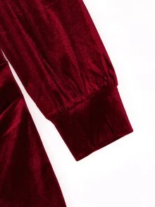 GlowEve Women's Burgundy Velvet Mini Dress, Halter Cowl Neck, Puff Long Sleeve, Ruched Waist, Bodycon Fit, Party Club Dress For Christmas Evening Event - Burgundy - View 4