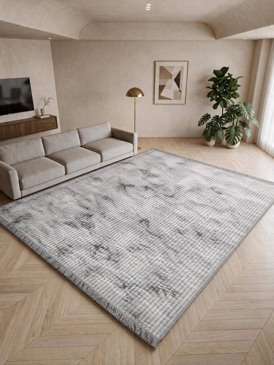 Modern Ivory Area Rug For Living Room | Soft Minimalist Contemporary Carpet Made In Turkey - Light Grey - View 1