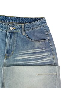 Manfinity Denimwave Gradient Faded Wash Wide Leg Jeans Retro Baggy Loose Fit Streetwear Denim Pants Holiday Casual Trousers Vacation Beach Light Blue Fall - Baby Blue - View 7