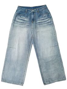 Manfinity Denimwave Gradient Faded Wash Wide Leg Jeans Retro Baggy Loose Fit Streetwear Denim Pants Holiday Casual Trousers Vacation Beach Light Blue Fall - Baby Blue - View 5