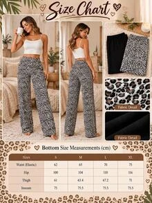 SHEIN Cotton Line Women Leopard Print & Black Solid Multipack Set Multicolor Comfy Pants 2 Pcs Set - Multicolor - View 5