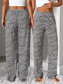 SHEIN Cotton Line Women Leopard Print & Black Solid Multipack Set Multicolor Comfy Pants 2 Pcs Set - Multicolor - View 7