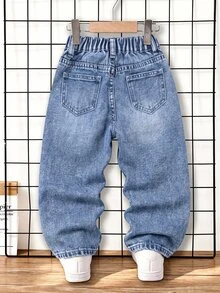 Young Boys Vintage Fashion Street Distressed Ripped Versatile Loose Comfortable Light Blue Straight Leg Denim Jeans - Light Wash - View 2