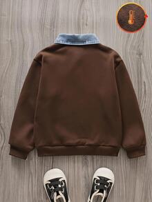 Tween Boys Casual Solid Color Loose Fit Sweatshirt Autumn Fall - Coffee Brown - View 2