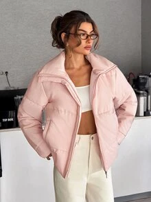 Pariaura Women's Pink Puffer Winter Coat, Stylish Outerwear - Pink - View 9