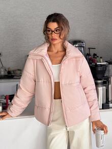 Pariaura Women's Pink Puffer Winter Coat, Stylish Outerwear - Pink - View 6