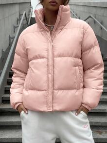 Pariaura Women's Pink Puffer Winter Coat, Stylish Outerwear - Pink - View 10