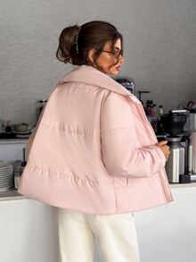 Pariaura Women's Pink Puffer Winter Coat, Stylish Outerwear - Pink - View 7