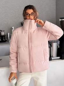 Pariaura Women's Pink Puffer Winter Coat, Stylish Outerwear - Pink - View 5