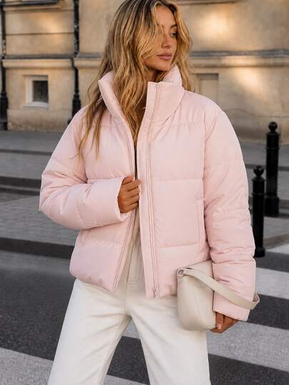Pariaura Women's Pink Puffer Winter Coat, Stylish Outerwear