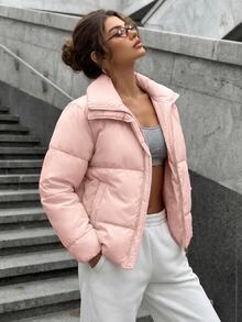Pariaura Women's Pink Puffer Winter Coat, Stylish Outerwear - Pink - View 8