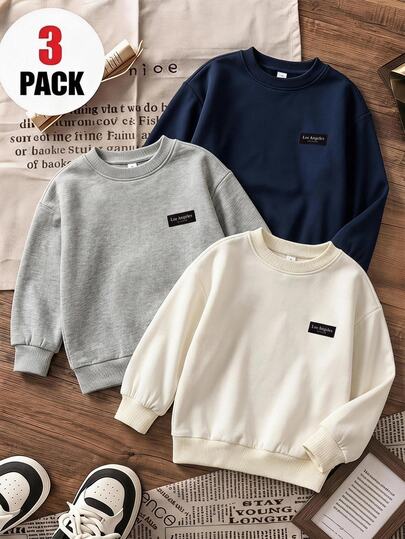Genkimix Kids Young Boy Letter Print Crew Neck Long Sleeve Casual Sweatshirt