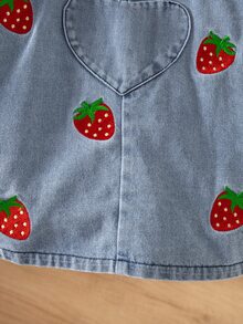 SHEIN Vintaside Kids 2件套女婴休闲可爱长袖衬衫和碎花装饰背带裤套装，适合春秋季日常穿着 - 白色 - 查看 9