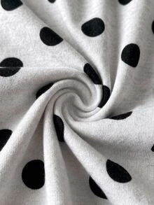 SHEIN Women's Grey With Navy Blue Polka Dot Long Sleeve Contrast Lace Trim Button Front Pajama Set - Grey - View 6