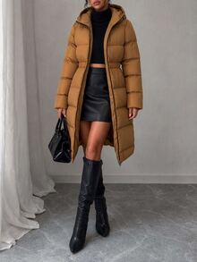 Rafferiza Women Solid Color Regular Fit Pocket And Zipper Detailed Casual Style Long Winter Coats - Beige - View 1