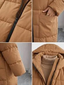 Rafferiza Women Solid Color Regular Fit Pocket And Zipper Detailed Casual Style Long Winter Coats - Beige - View 9
