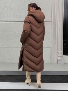 Pariaura Women Snap And Pocket Detailed Winter Coats - شوكولاته بني - مشاهدة 2