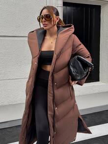 Pariaura Women Snap And Pocket Detailed Winter Coats - شوكولاته بني - مشاهدة 4